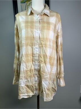 Levi's Women Top L Plaid Cotton Button Up Shirt Oversized Yellow Beige